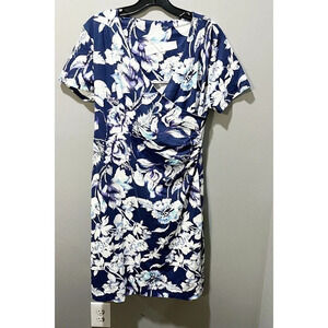Soft Surroundings Womens Floral Dress Medium MP Faux Wrap Short Sleeve Knee